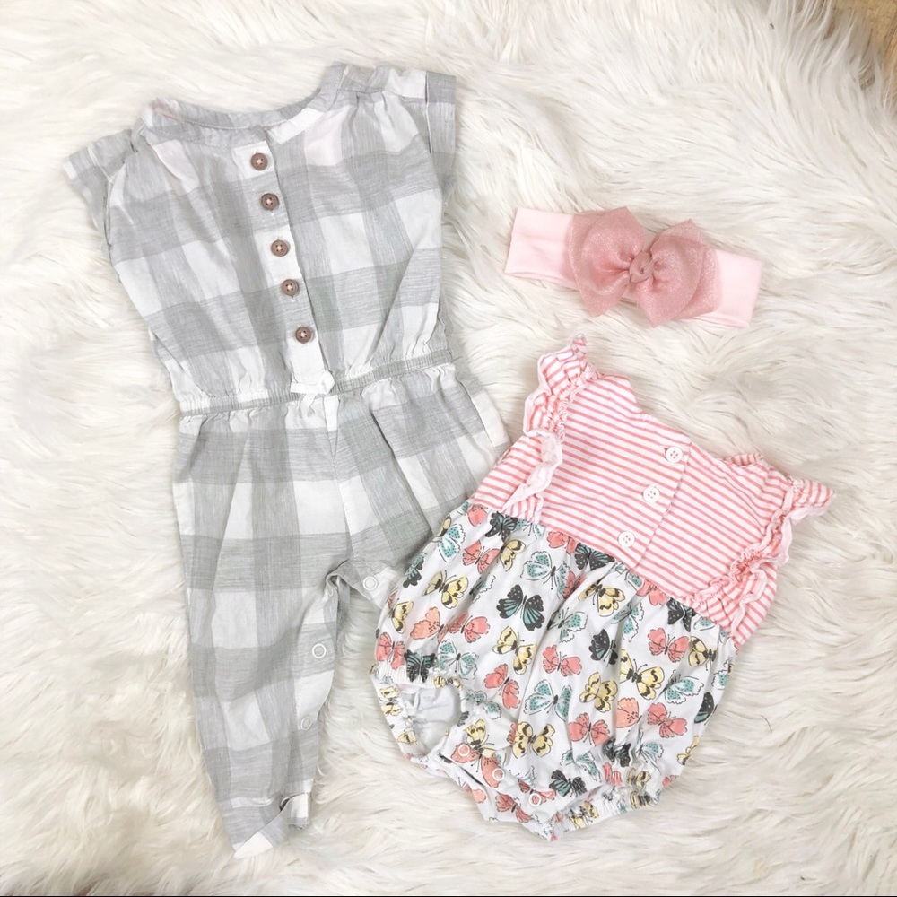Baby girl 3 piece romper & jumpsuit bundle